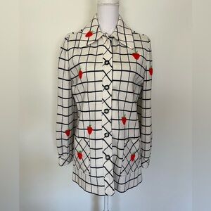 Vintage Checkered Button-Up Cardigan with Strawberry Embroidered